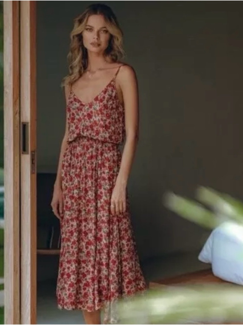 Pampelone Alisee Floral Red & Cream Sundress with Smocked Waist Women’s x-small